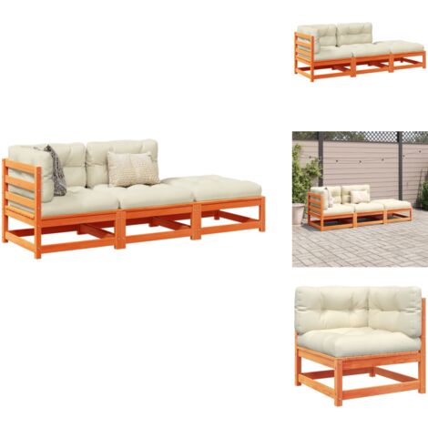 3-tlg. Garten-Sofagarnitur mit Kissen Wachsbraun Kiefernholz - Gartengestell - Gartenlounge - Kiefernholz Möbel - Gartenmöbelset - Esszimmergarnitur