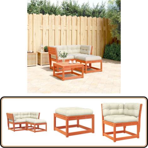 3-tlg. Garten-Sofagarnitur mit Kissen Wachsbraun Kiefernholz - Gartenmöbeln - Esszimmergarnitur - Gartenset - Rattan Gartenmöbel - Lounge Set