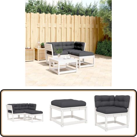 3-tlg. Garten-Sofagarnitur mit Kissen Weiß Massivholz Kiefer - Gartensofa - Gartenmöbeln - Esszimmergarnitur - Lounge Set - Rattan Sofa