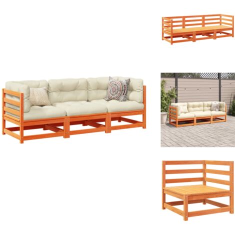 3-tlg. Garten-Sofagarnitur Wachsbraun Massivholz Kiefer - Gartensofas - Outdoor Möbel - Gartenlounge - Rattan Sofa - Holz Gartenmöbel