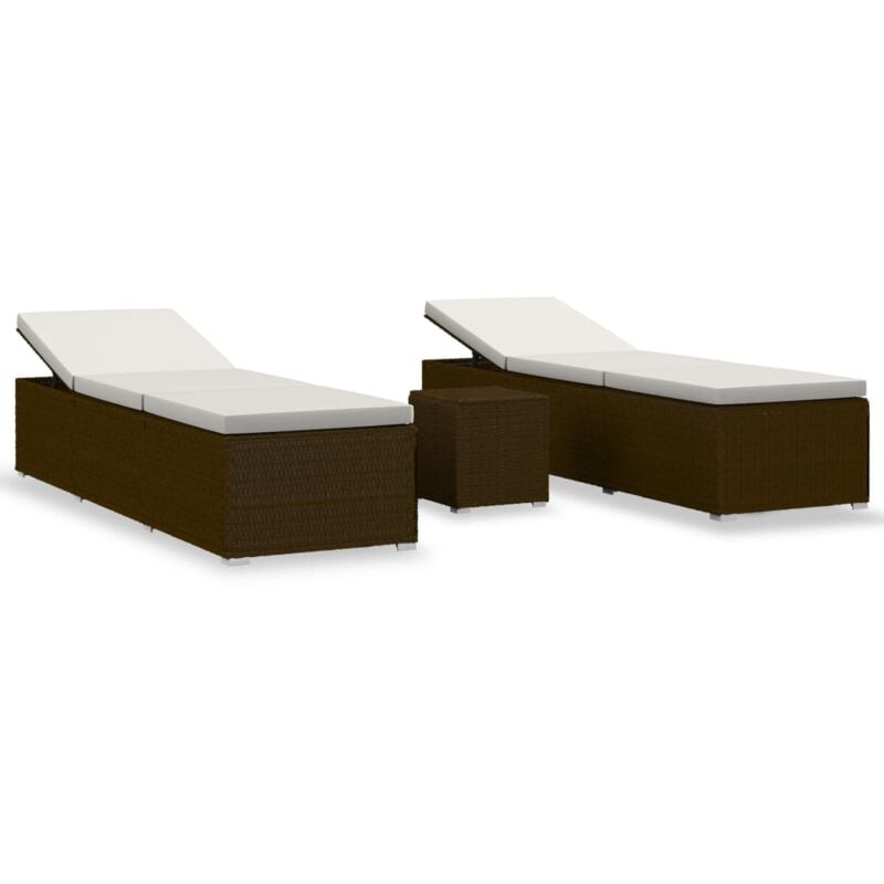 Vidaxl - 3-tlg. Garten-Sonnenliegen mit Teetisch Poly Rattan Braun