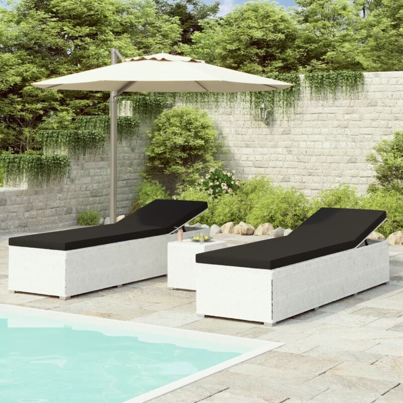 Vidaxl - 3-tlg. Garten-Sonnenliegen mit Teetisch Poly Rattan Weiß