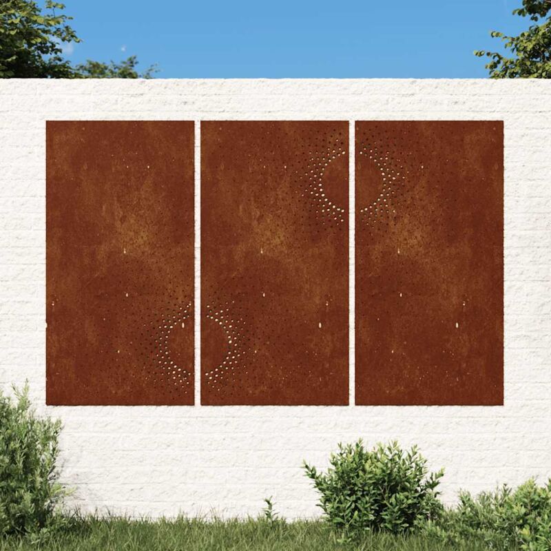 3-tlg. Garten-wanddeko 105x55 Cm Cortenstahl Sonnen-design Vidaxl