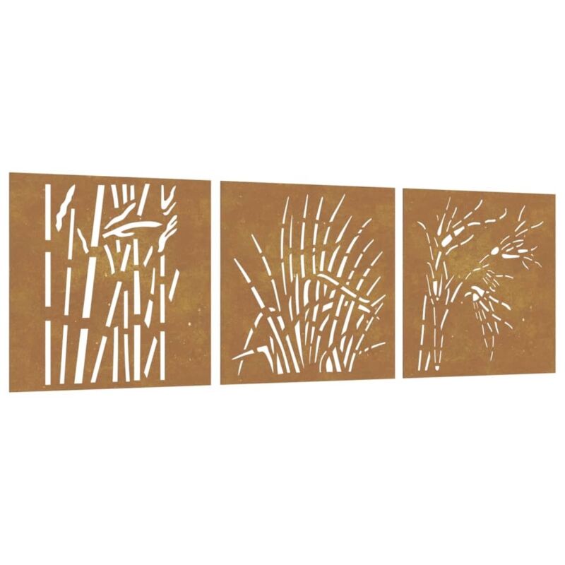 3-tlg. Garten-wanddeko 55x55 Cm Cortenstahl Gras-design Vidaxl