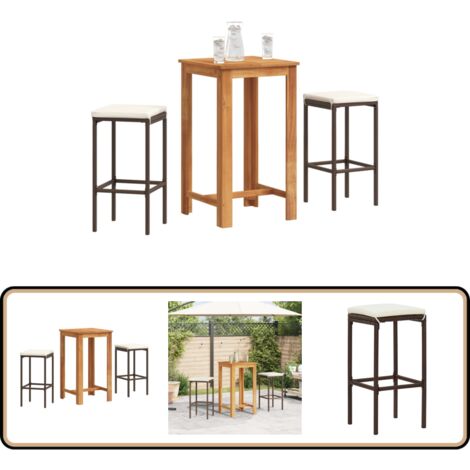 3-tlg. Gartenbar-Set Braun Massivholz Akazie und Poly Rattan - Gartenbar Set - Gartenmöbel - Esszimmergarnitur - Balkonmöbel - Terrasse Möbel