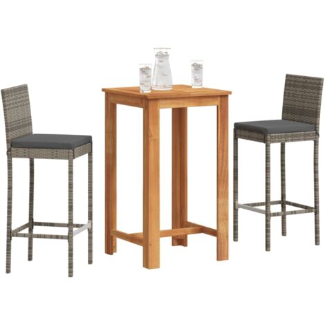 3-tlg. Gartenbar-Set Grau Massivholz Akazie und Poly Rattan vidaXL622250