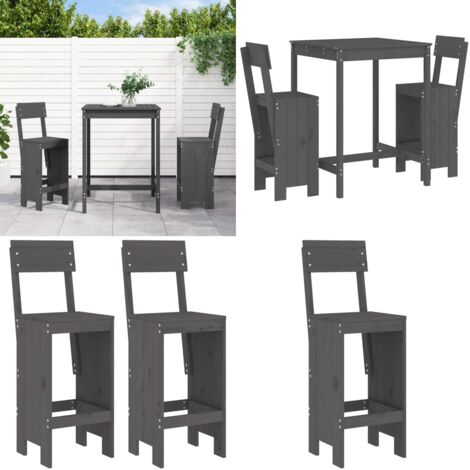 3-tlg. Gartenbar-Set Grau Massivholz Kiefer - Gartentisch - Barhocker - Gartenmöbel - Outdoor Möbel - Holzmöbel - Home & Living
