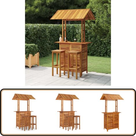 3-tlg. Gartenbar-Set Massivholz Akazie - Gartensets - Gartenbar - Holzmöbel - Esszimmergarnitur - Outdoor Möbel