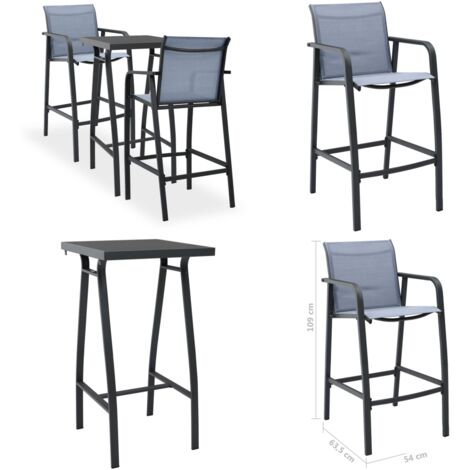 3-tlg. Gartenbar-Set Schwarz und Grau - Gartensofa - Esstisch Aus Glas - Outdoor Möbel - Balkonmöbel - Terrassenmöbel - Home & Living