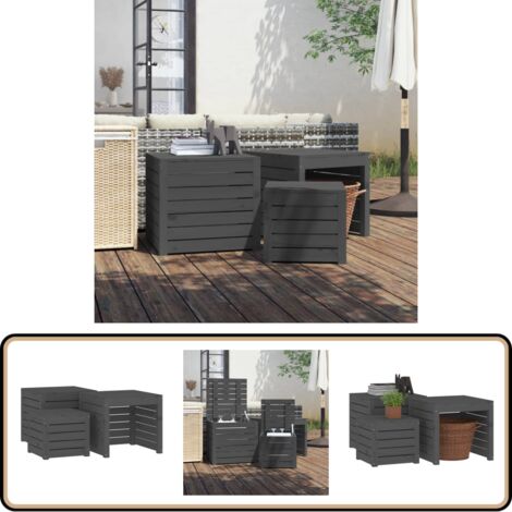 3-tlg. Gartenbox-Set Grau Massivholz Kiefer - Gartenbox - Holz Gartenmöbel - Kiefernwood Möbel - Gartenorganisation - Außendeko