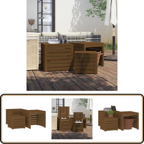 3-tlg. Gartenbox-Set Honigbraun Massivholz Kiefer - Gartenmöbel - Holz Gartenmöbel - Kiefernholz Möbel - Gartenbox - Stauraum Gartenmöbel