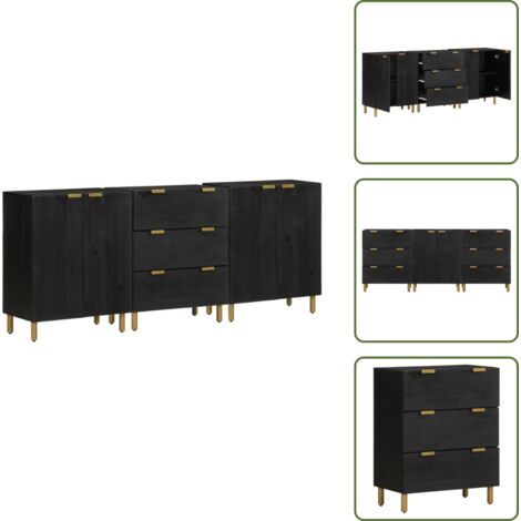3-tlg. Sideboards Schwarz Holzwerkstoff - Sideboard - Sideboards - Kommode - Schubladenkommode