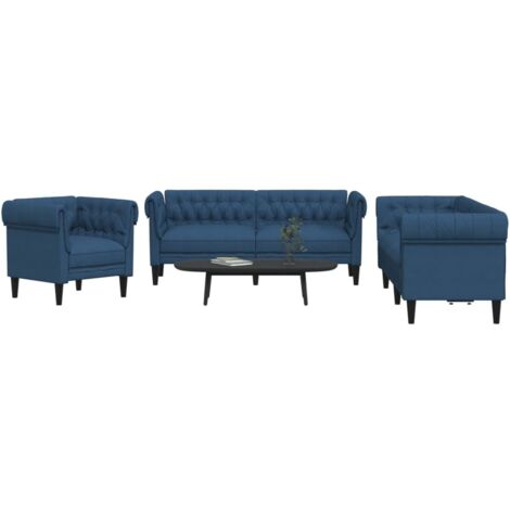 3-tlg. Sofagarnitur Blau Stoff vidaXL