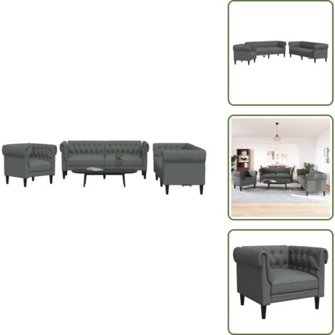 3-tlg. Sofagarnitur Dunkelgrau Stoff - Esszimmertisch - Couchtische - Wohnzimmersofa - Polstercouch - Lounge Möbel