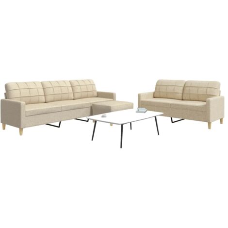 3-tlg. Sofagarnitur mit Fußhocker Creme Stoff vidaXL