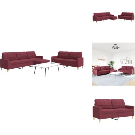 3-tlg. Sofagarnitur mit Fußhocker Weinrot Stoff - Sofagarnitur - Sofagarnituren - Sofa - Sofa Set