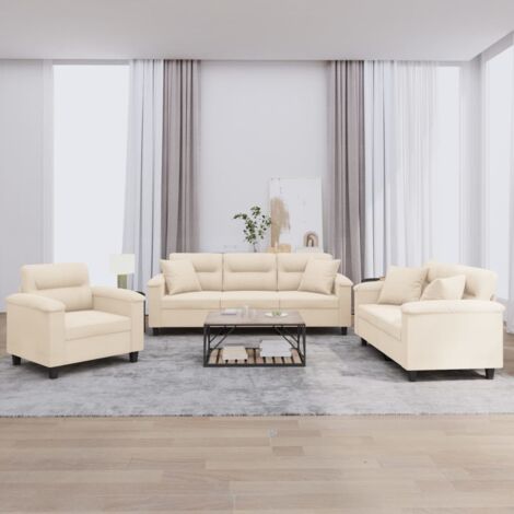 3-tlg. Sofagarnitur mit Kissen Beige Mikrofasergewebe vidaXL