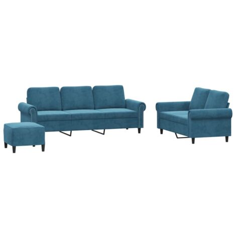 3-tlg. Sofagarnitur mit Kissen Blau Samt vidaXL