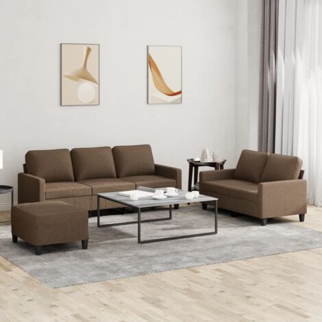 3-tlg. Sofagarnitur mit Kissen Braun Stoff vidaXL