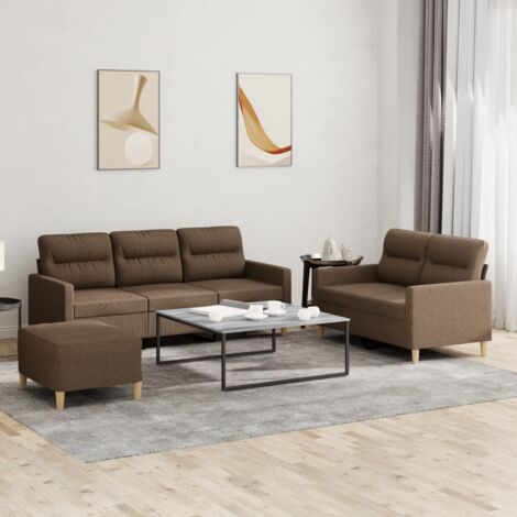 3-tlg. Sofagarnitur mit Kissen Braun Stoff vidaXL