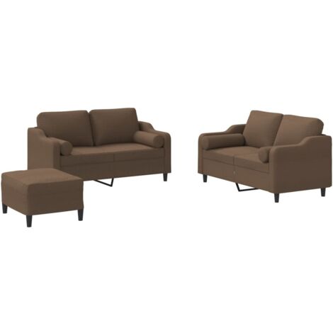 3-tlg. Sofagarnitur mit Kissen Braun Stoff vidaXL