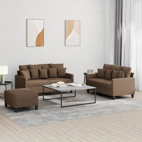 3-tlg. Sofagarnitur mit Kissen Braun Stoff vidaXL901802