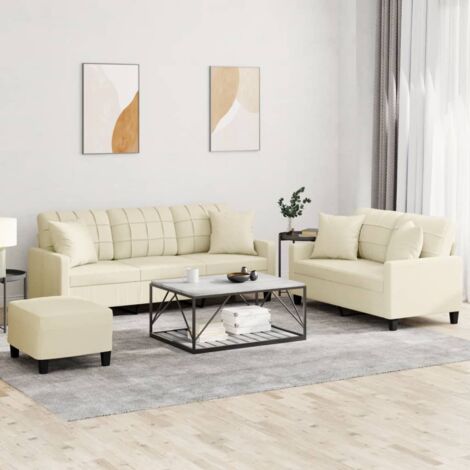 3-tlg. Sofagarnitur mit Kissen Creme Kunstleder vidaXL