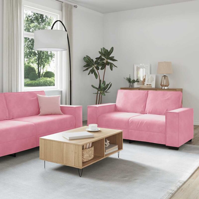 3-tlg. Sofagarnitur Mit Kissen Rosa Samt Vidaxl
