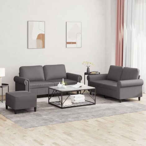 3-tlg. Sofagarnitur mit Kissen Grau Kunstleder vidaXL
