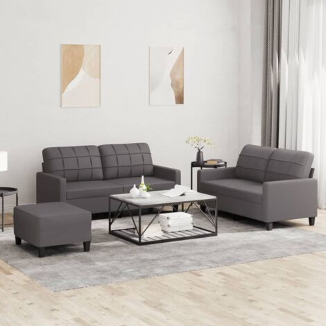 3-tlg. Sofagarnitur mit Kissen Grau Kunstleder vidaXL
