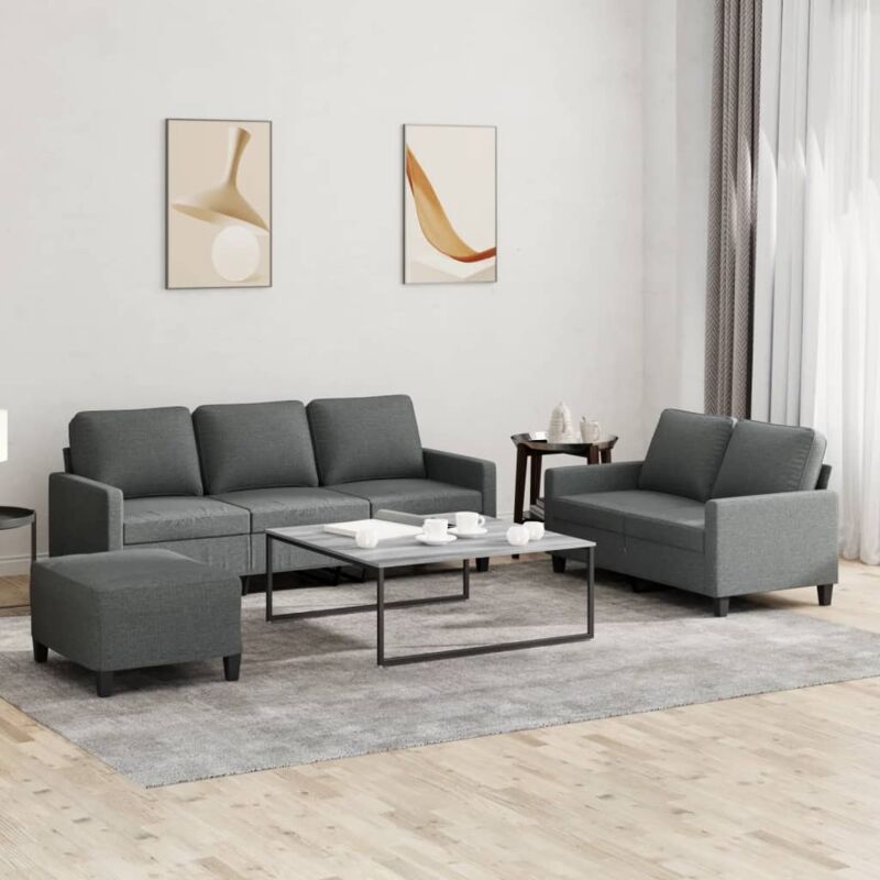 Vidaxl - 3-tlg. Sofagarnitur Mit Kissen Dunkelgrau Stoff