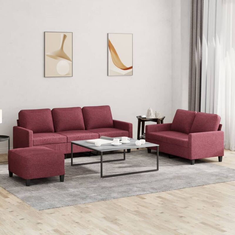 3-tlg. Sofagarnitur Mit Kissen Weinrot Stoff Vidaxl