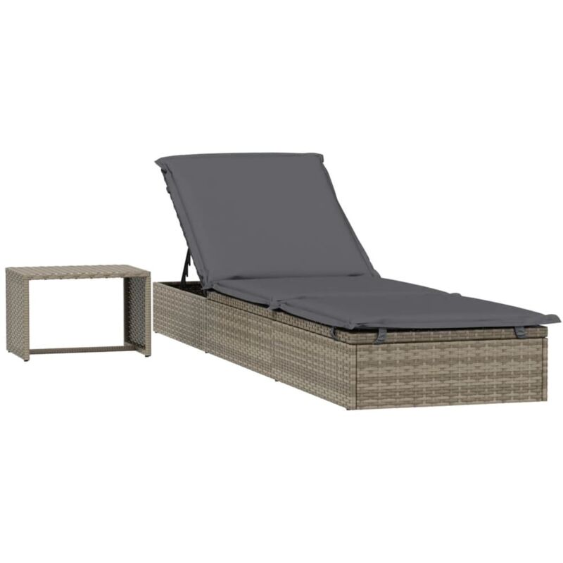 Sonnenliege 1 Stk. Mit Tisch Grau Poly Rattan - Vidaxl