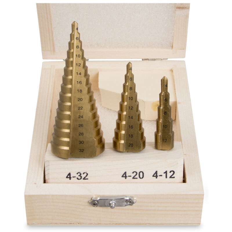 Image of GEKO STUFENBOHRER 3-teilig 4-32mm, IN HOLZKISTE