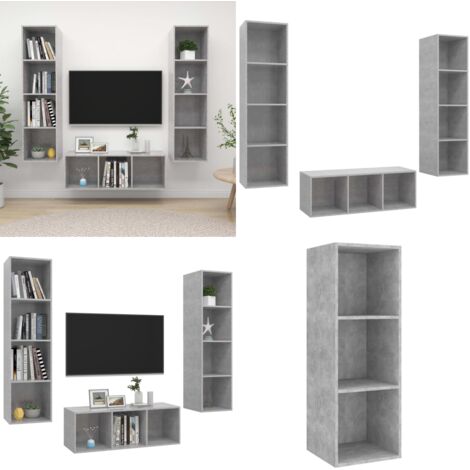 3-tlg. TV-Schrank-Set Betongrau Holzwerkstoff - TV-Schränke - Wandhalterung