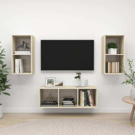 3-tlg. TV-Schrank-Set Sonoma-Eiche Holzwerkstoff vidaXL
