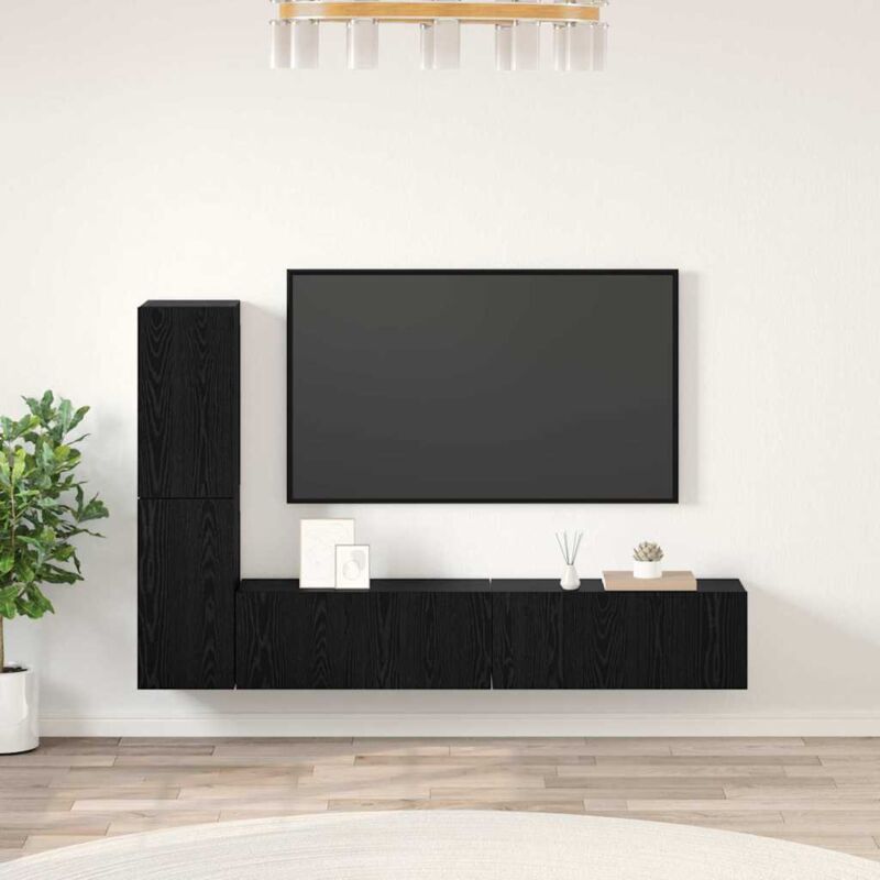 Vidaxl - Wand Tv Schrank Wandmontiert 4 Pcs Schwarze Eiche Holzwerkstoff