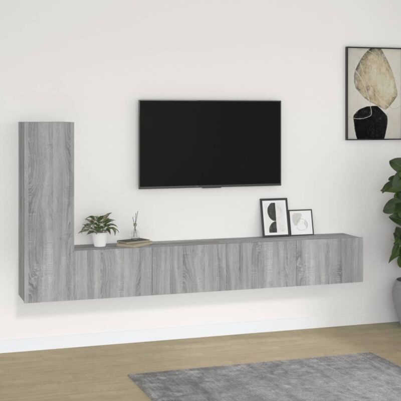 3-tlg. Tv-schrank-set Grau Sonoma Holzwerkstoff - Vidaxl