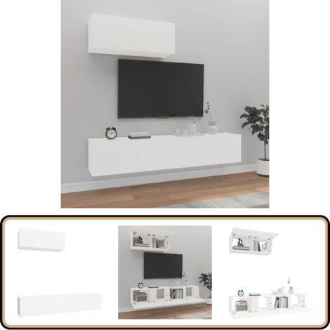 3-tlg. TV-Schrank-Set Weiß Holzwerkstoff - TV-Schrank - Holzwerkstoff Möbel - Weißer TV-Stand - Wandmontage - Wohnzimmer Dekoration