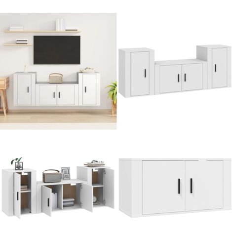 3-tlg. TV-Schrank-Set Weiß Holzwerkstoff - TV-Schrank - Holzwerkstoff Möbel - Weißer TV-Stand - Wandmontage - Wohnzimmer Dekoration - Home & Living