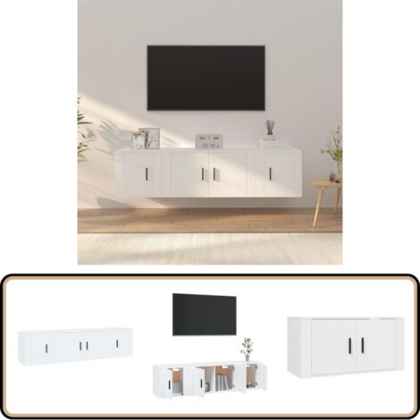 3-tlg. TV-Schrank-Set Weiß Holzwerkstoff - TV-Schrank - Holzwerkstoff Möbel - Wohnzimmer Dekoration - Wandmontage Regal - Weißer TV Stand