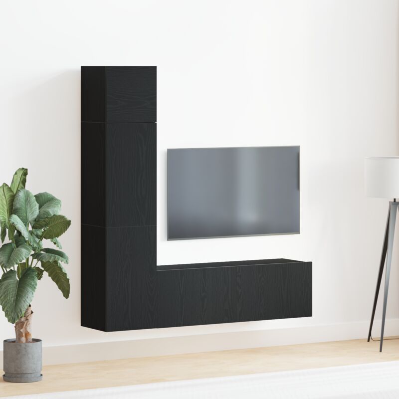 3-tlg. Tv-schrank-set Wandmontage Schwarz Eiche Holzwerkstoff Vidaxl204999