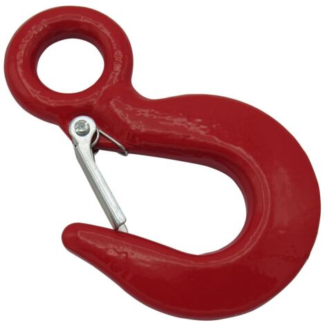 3 Ton Large Eye Hook With Safety Catch - Alloy Steel Red Lifting Tested