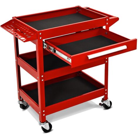 3-Tray Tool Cart Rolling Utility Cart Tray Organizer w/Drawer and Wheels