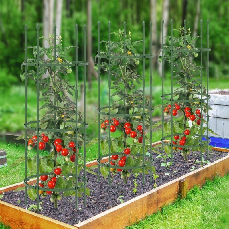 Maisonchic - 3 Treillis Obélisque Support pour Plantes Grimpantes en Métal Réglable avec Clips Attaches Cage et Supports 2 en 1 50 x Attaches