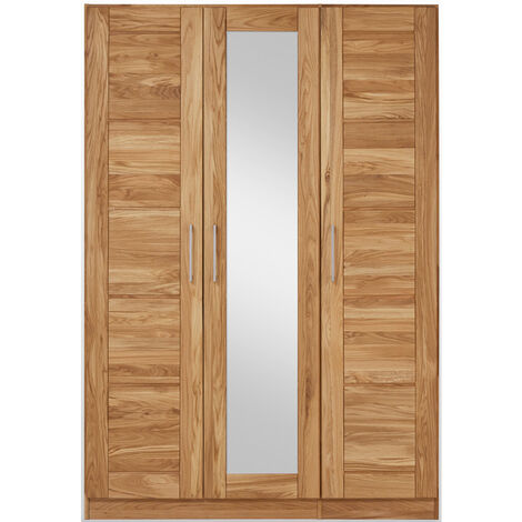 3-türiger Massivholz Kleiderschrank mit Spiegel NORDDEICH-137 in Wildeiche massiv, B/H/T: ca. 143/207/60 cm