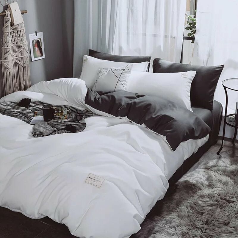 

3 unids / set funda nordica y sabana y funda de almohada juegos de cama ropa de cama suministros de dormitorio para el hogar,Blanco y gris, talla 1