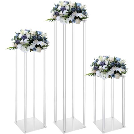 3 vasi in acrilico per centrotavola di nozze, con colonna trasparente, con supporto per fiori, per composizioni floreali, per feste, decorazioni per la casa
