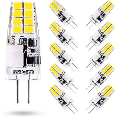 3 W G4-LED-Glühbirne, 6000 K Kaltweiß, 35 W G4-Halogenlampen-Äquivalent, AC/DC 12 V, 300 Lumen, nicht dimmbar, 10er-Pack