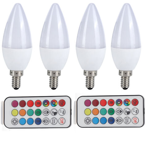 3-W-RGB-LED-Lampe mit Fernbedienung, Farbwechsel für die Inneneinrichtung, E12-Sockel, Reinweiß 6000 K